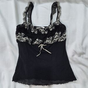 Sexy Black Lace Trimmed Women's Chemise Lingerie Size L - XL Fairycore